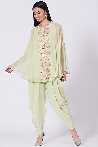 Pista Green Embroidered Kurta Set by MADZIN