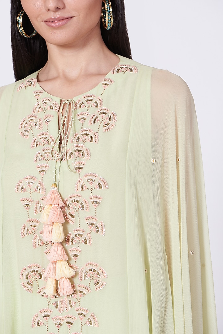 Pista Green Embroidered Kurta Set by MADZIN at Pernia's Pop Up Shop