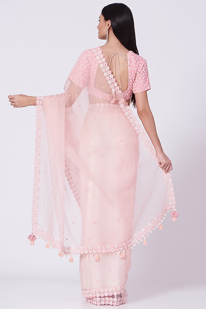 Blush Pink Embroidered Wedding Saree Set by MADZIN at Pernia's Pop Up Shop