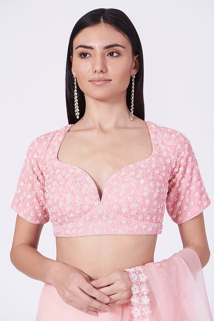 Blush Pink Embroidered Wedding Saree Set by MADZIN at Pernia's Pop Up Shop