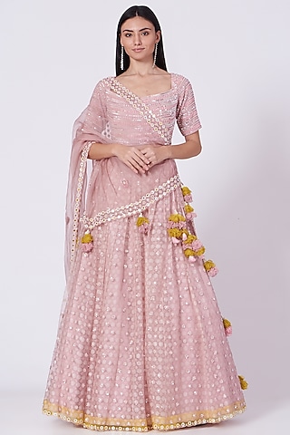 Lilac Embroidered Lehenga Set by MADZIN