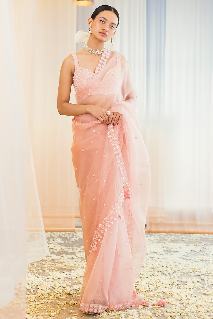 Crystal Rose Sequins Embroidered Wedding Saree Set by MADZIN at Pernia's Pop Up Shop
