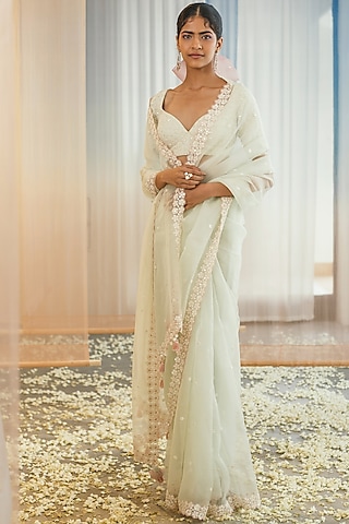 Meadow Mist Sequins Embroidered Saree Set by MADZIN