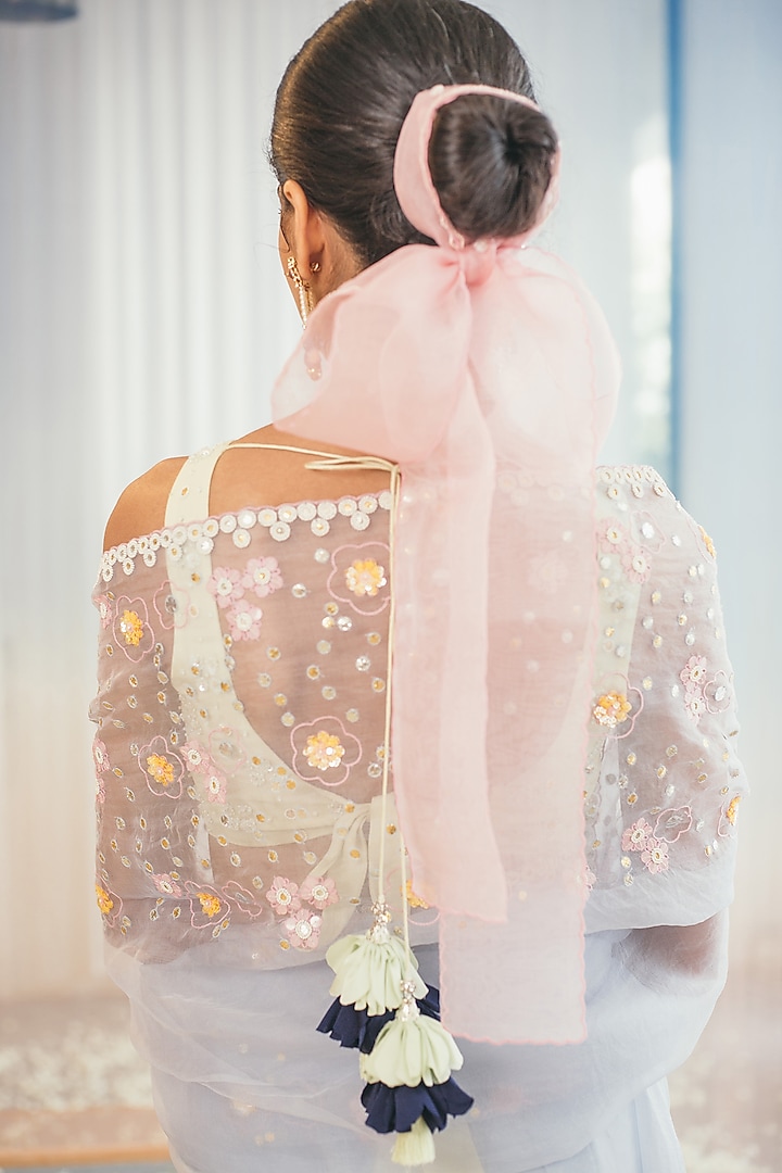 Skyway Blue Sequins Embroidered Wedding Saree Set by MADZIN at Pernia's Pop Up Shop