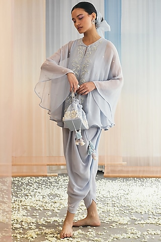 Skyway Blue Chikankari Embroidered Kurta Set by MADZIN