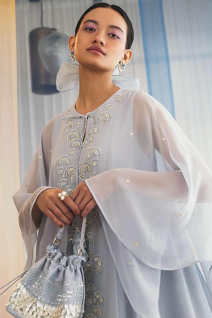 Skyway Blue Chikankari Embroidered Kurta Set by MADZIN at Pernia's Pop Up Shop