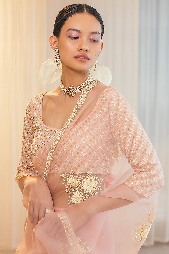 Crystal Rose Embroidered Wedding Saree Set by MADZIN at Pernia's Pop Up Shop
