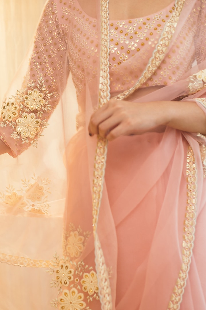 Crystal Rose Embroidered Wedding Saree Set by MADZIN at Pernia's Pop Up Shop