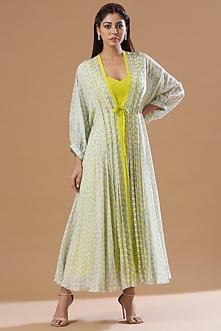Blue Printed Jacket Set by MADZIN