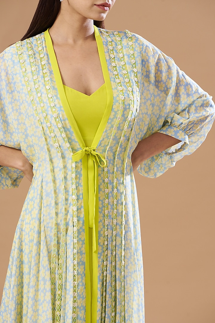 Blue Printed Jacket Set by MADZIN at Pernia's Pop Up Shop