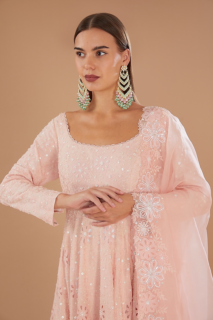 Crystal Rose Pure Georgette Machine Embroidered Bridal Anarkali Set by MADZIN at Pernia's Pop Up Shop
