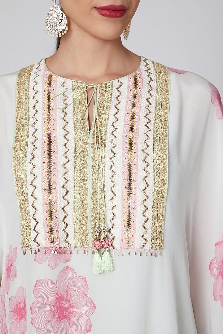 White Hand Embroidered Kaftan by MADZIN at Pernia's Pop Up Shop