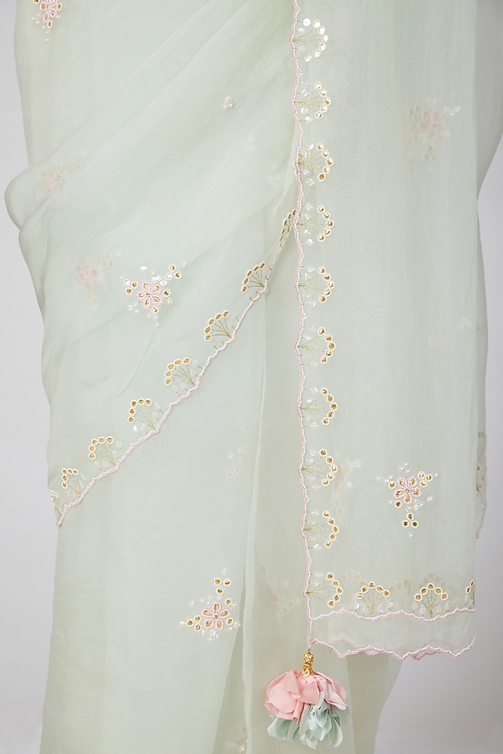 Sky Blue Embroidered Wedding Saree Set by MADZIN at Pernia's Pop Up Shop