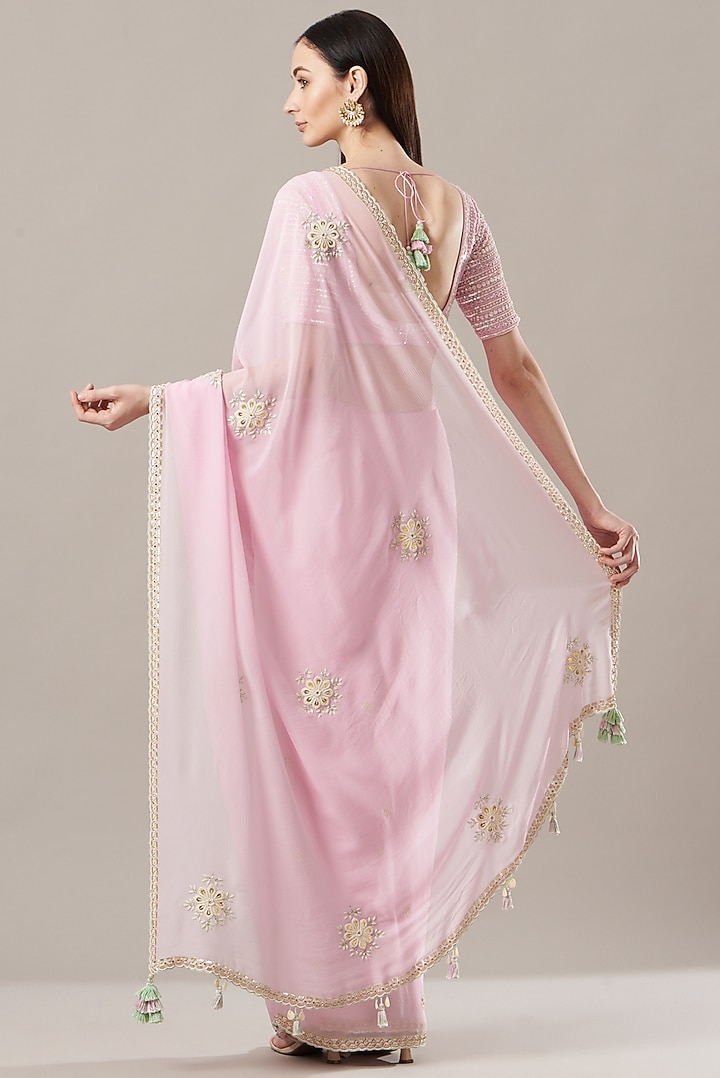 Blush Pink Embroidered Wedding Saree Set by MADZIN at Pernia's Pop Up Shop