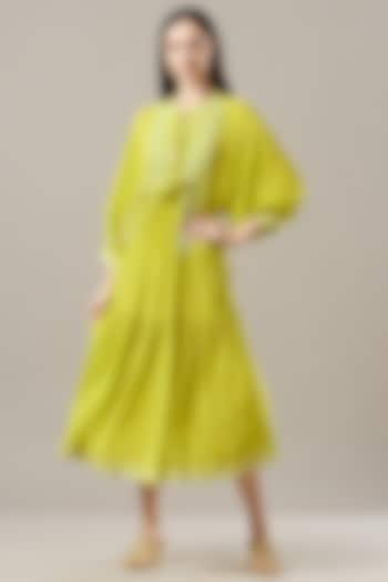 Yellow Silk Crepe Dress by MADZIN at Pernia's Pop Up Shop