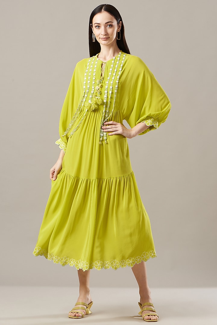 Yellow Silk Crepe Dress by MADZIN at Pernia's Pop Up Shop