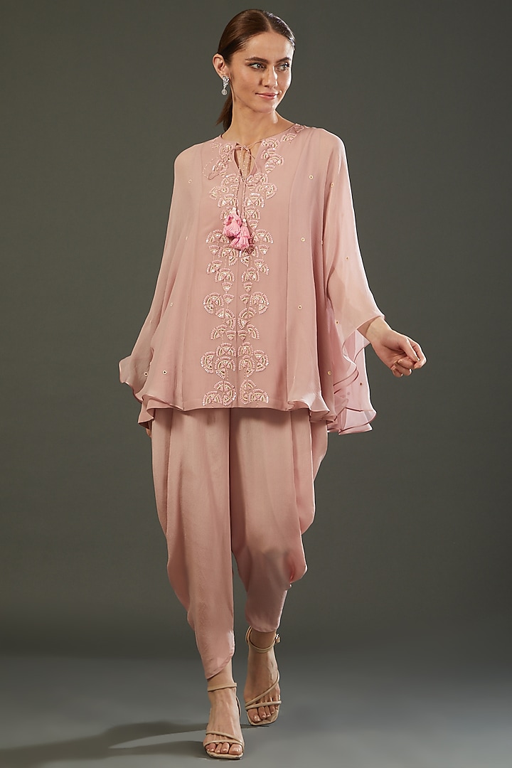 Blush Pink Embroidered Dhoti Set by MADZIN at Pernia's Pop Up Shop