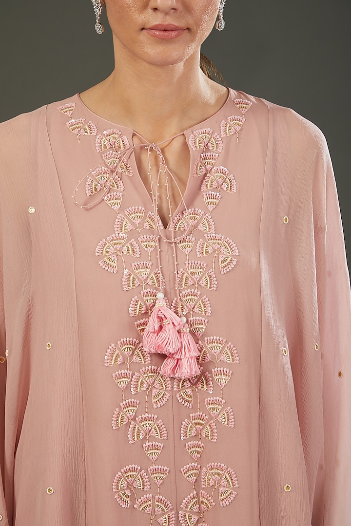 Blush Pink Embroidered Dhoti Set by MADZIN at Pernia's Pop Up Shop