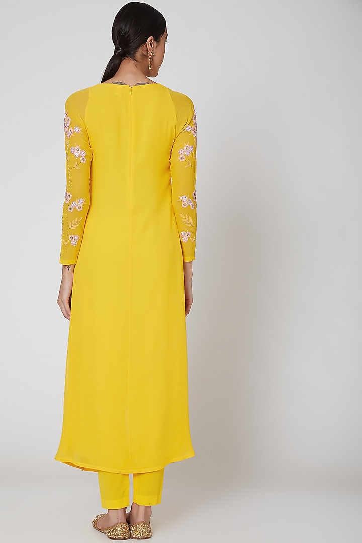 Yellow & Mauve Embroidered Kurta Set by MADZIN at Pernia's Pop Up Shop