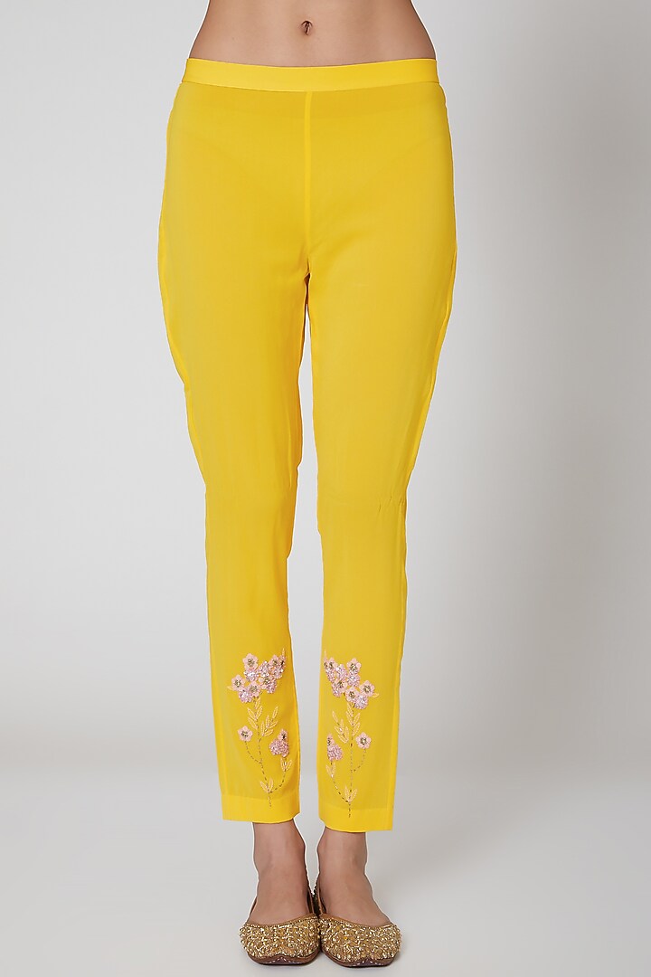 Yellow & Mauve Embroidered Kurta Set by MADZIN at Pernia's Pop Up Shop