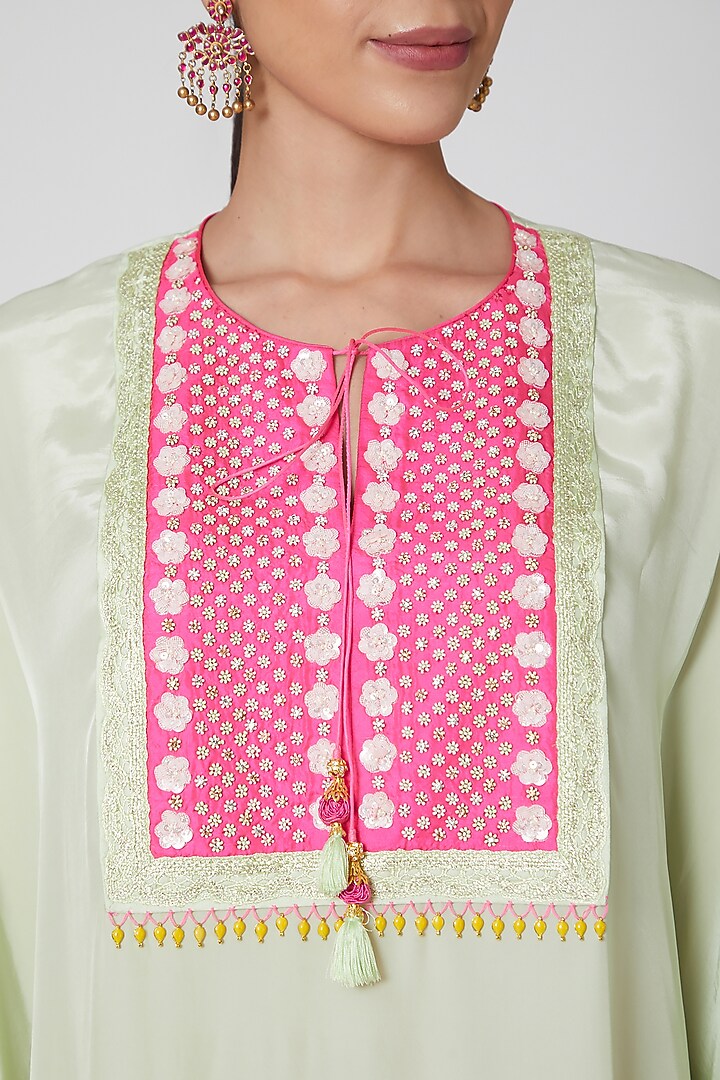 Sky Blue & Fuchsia Embroidered Kaftan by MADZIN at Pernia's Pop Up Shop