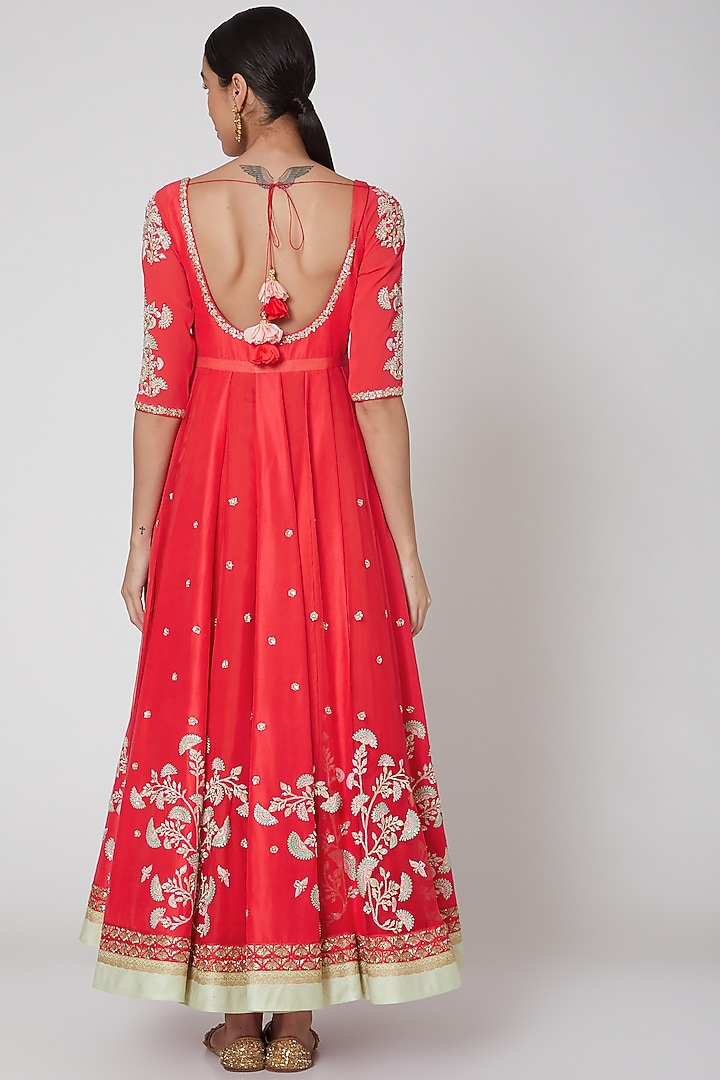 Red Embroidered Bridal Anarkali Set by MADZIN at Pernia's Pop Up Shop