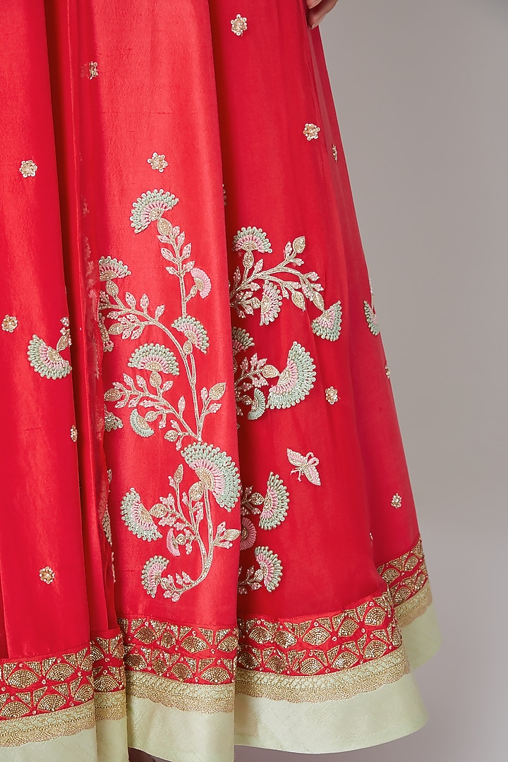 Red Embroidered Bridal Anarkali Set by MADZIN at Pernia's Pop Up Shop