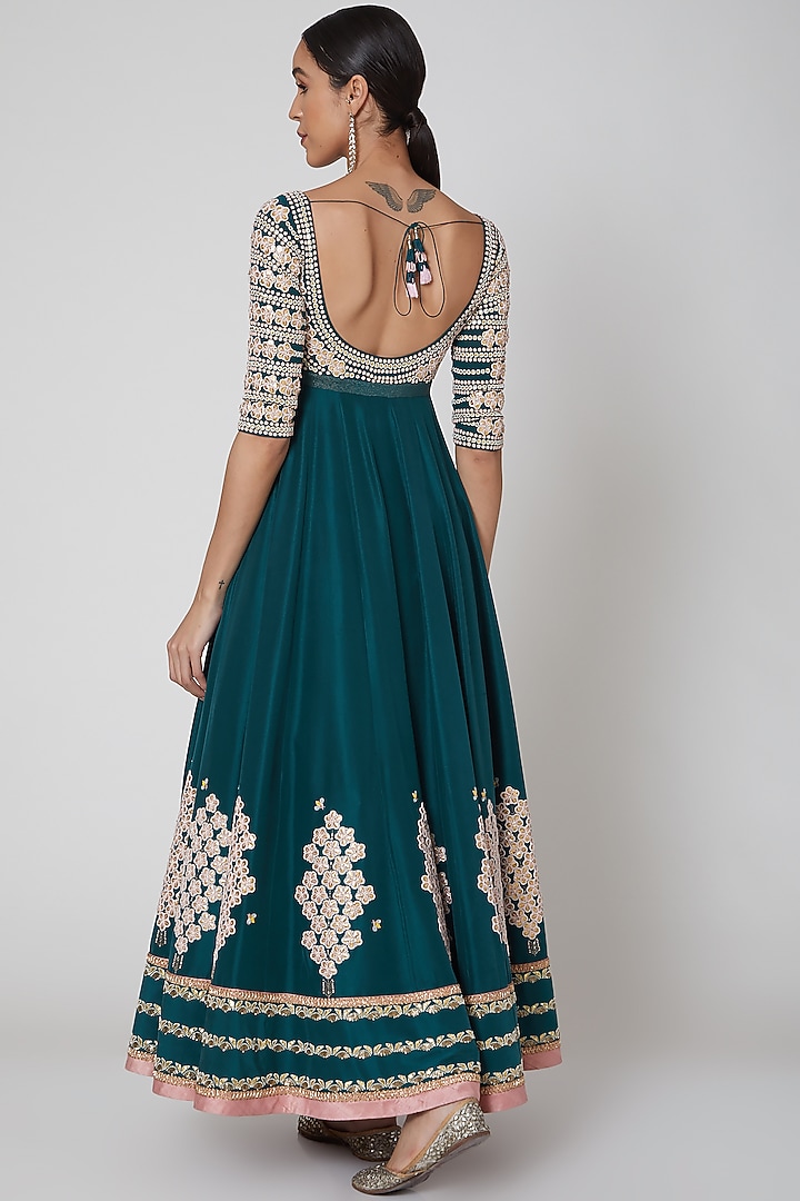 Emerald Green Embroidered Bridal Anarkali Set by MADZIN at Pernia's Pop Up Shop