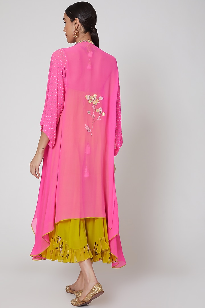 Yellow & Fuchsia Jumpsuit With Cape by MADZIN at Pernia's Pop Up Shop