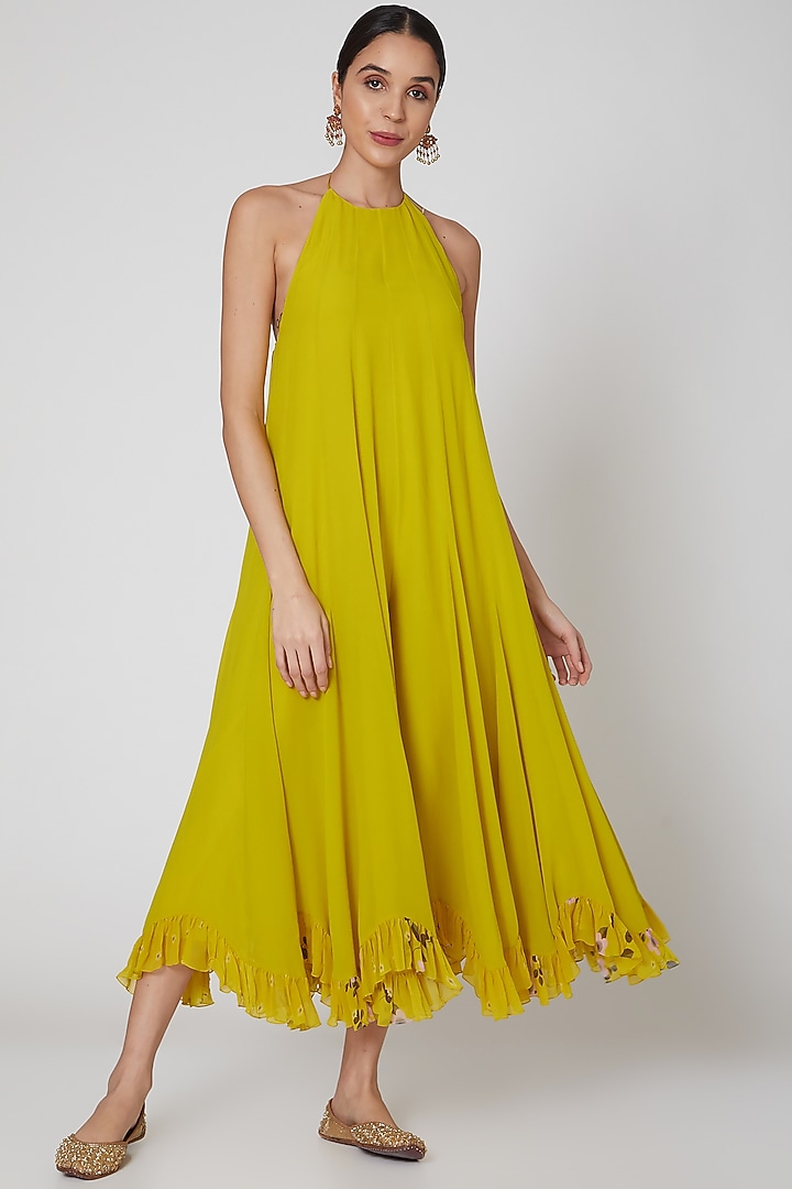 Yellow & Fuchsia Jumpsuit With Cape by MADZIN at Pernia's Pop Up Shop