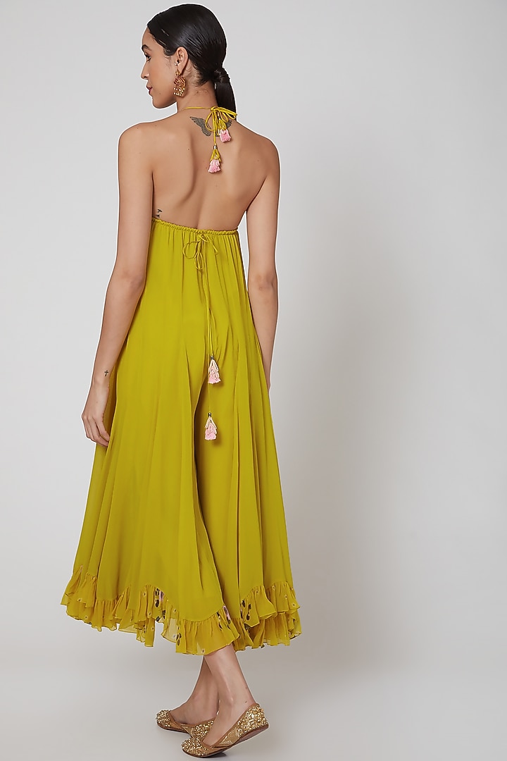 Yellow & Fuchsia Jumpsuit With Cape by MADZIN at Pernia's Pop Up Shop