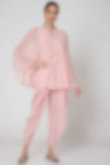 Blush Pink Embroidered Short Kurta Set by MADZIN