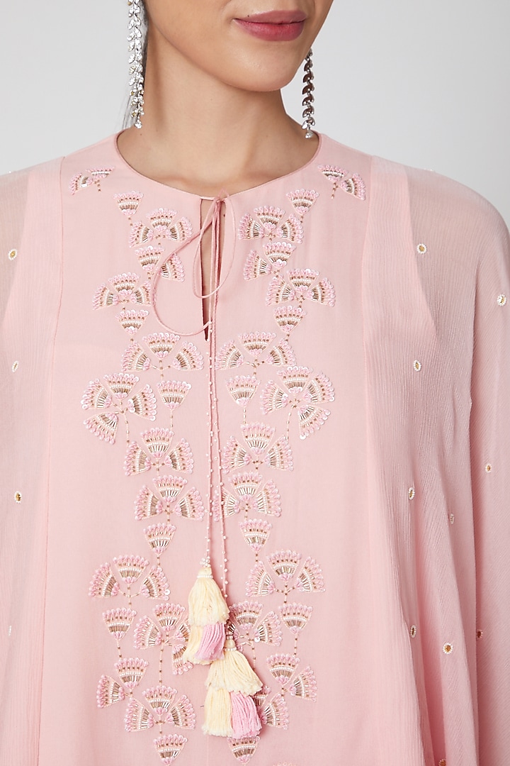 Blush Pink Embroidered Short Kurta Set by MADZIN at Pernia's Pop Up Shop