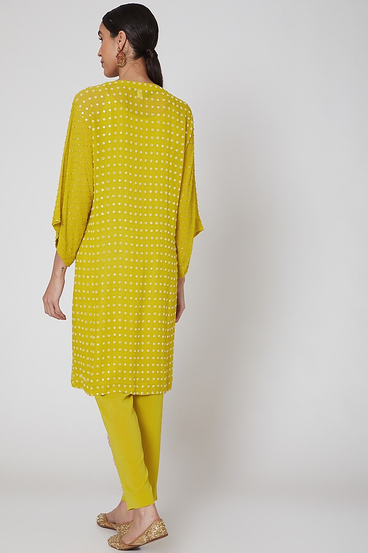 Olive Green Embroidered Kurta Set by MADZIN at Pernia's Pop Up Shop