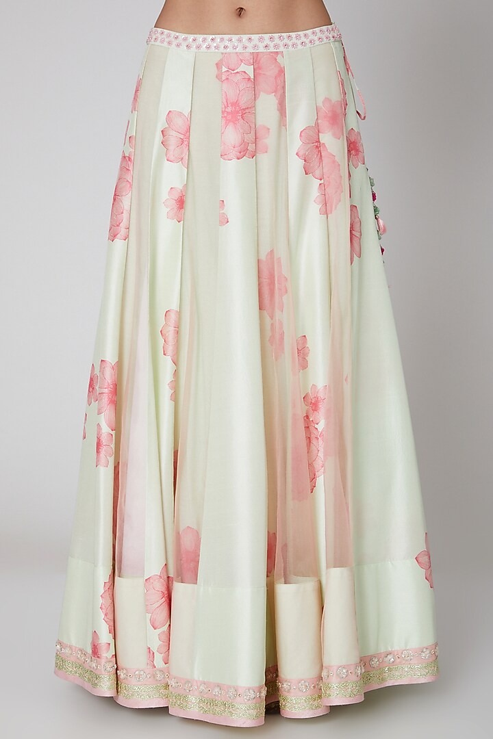 Mint & Blush Pink Embroidered Wedding Lehenga Set by MADZIN at Pernia's Pop Up Shop