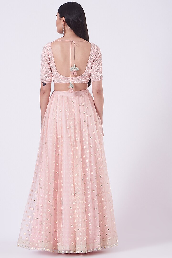 Blush Pink Embroidered Wedding Lehenga Set by MADZIN at Pernia's Pop Up Shop