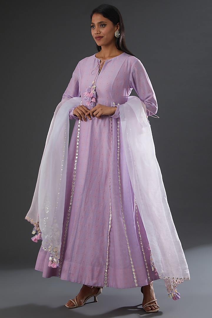 Lilac Silk Chanderi Anarkali Set by MADZIN