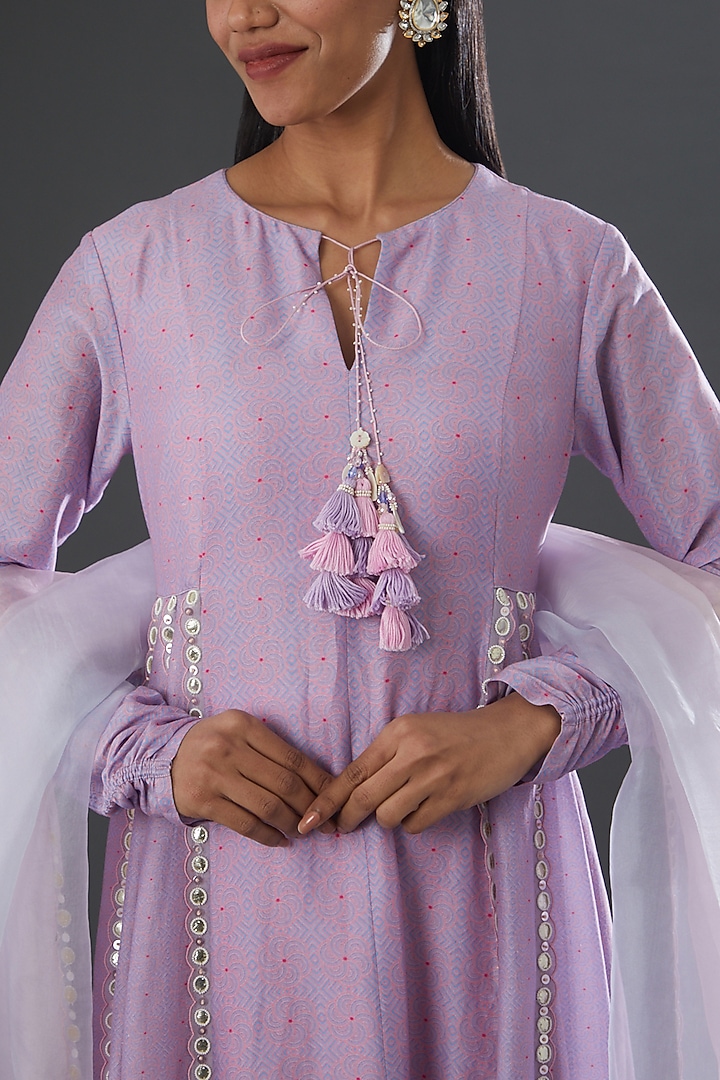 Lilac Silk Chanderi Wedding Anarkali Set by MADZIN at Pernia's Pop Up Shop