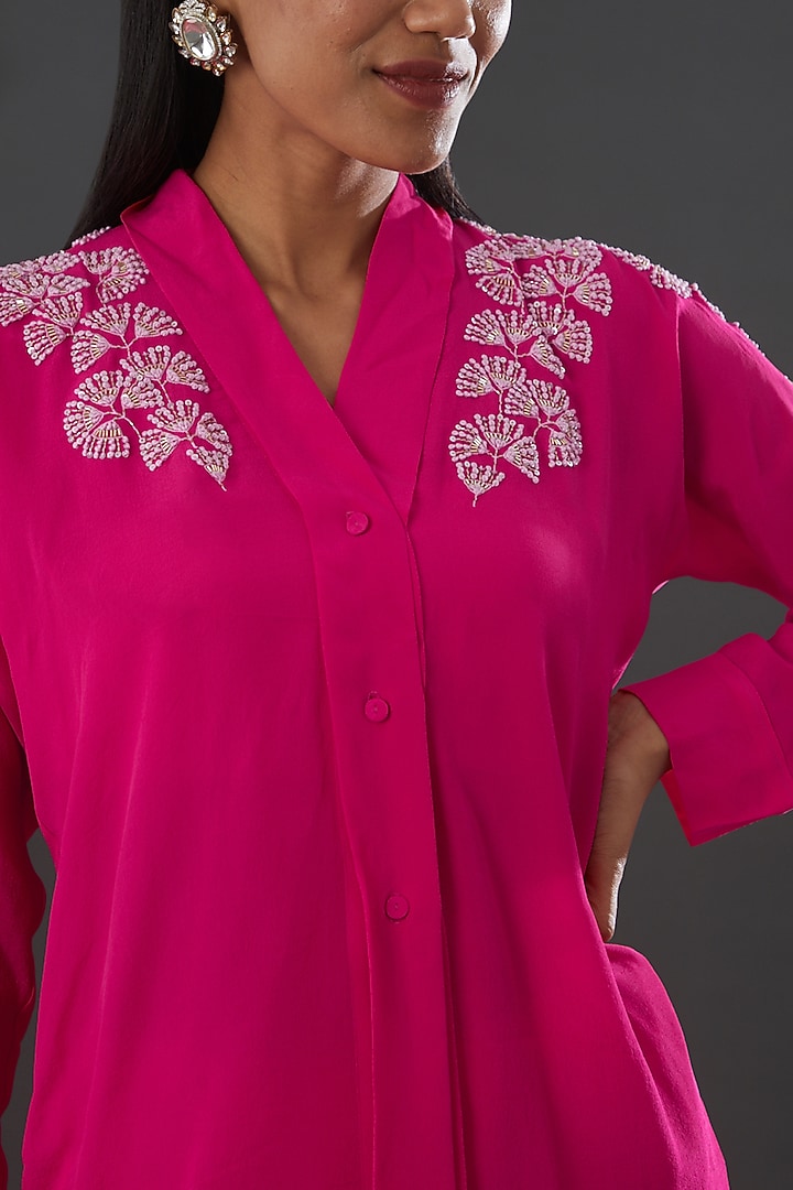Fuchsia Embroidered Pant Set by MADZIN at Pernia's Pop Up Shop