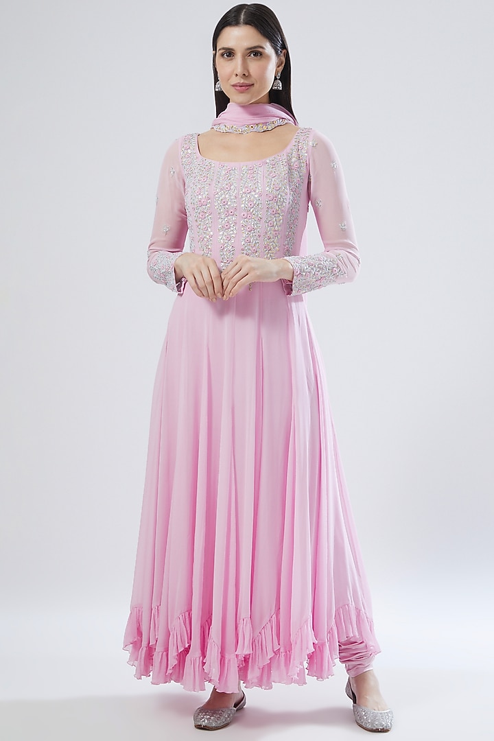 Light Purple Embroidered Wedding Anarkali Set by MADZIN at Pernia's Pop Up Shop