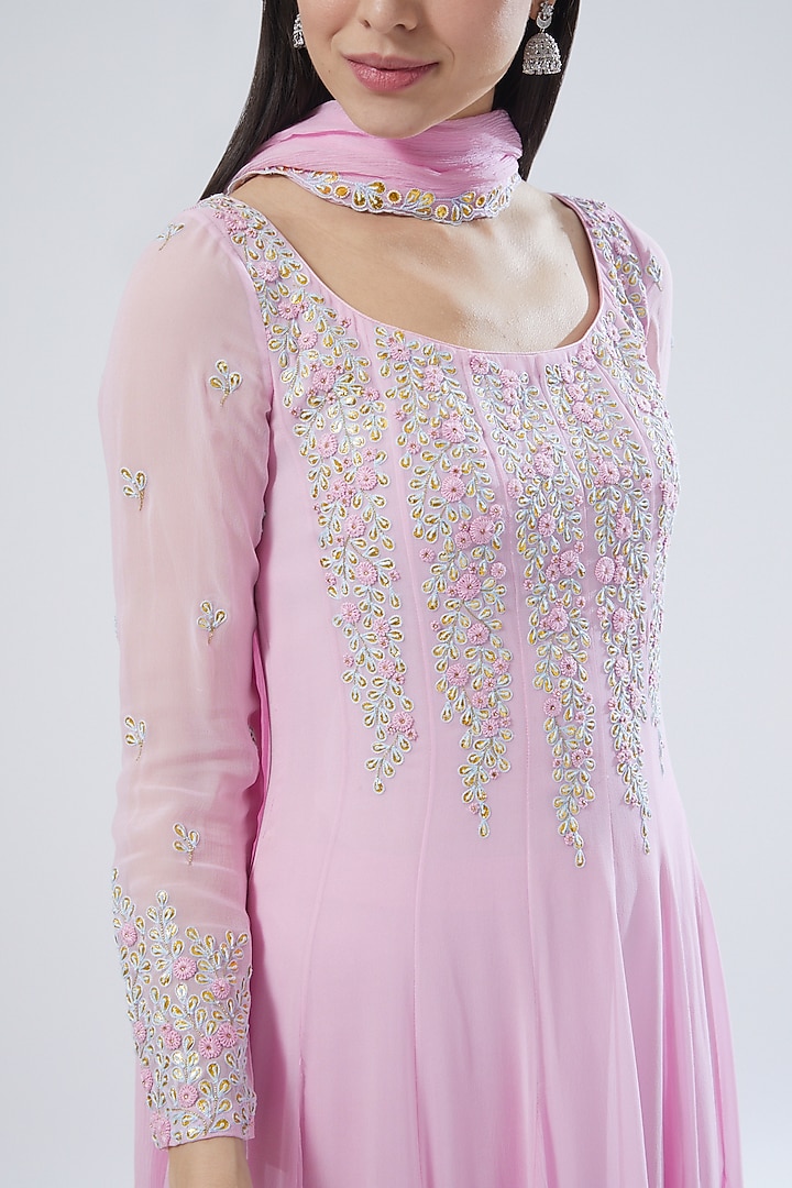 Light Purple Embroidered Wedding Anarkali Set by MADZIN at Pernia's Pop Up Shop