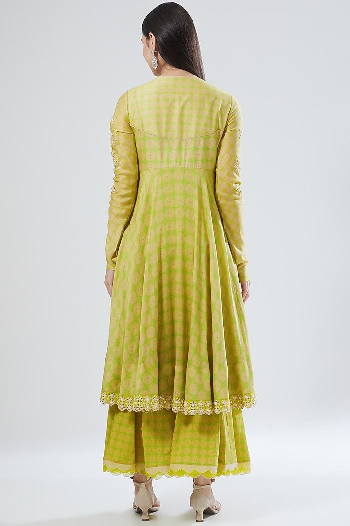 Lime Georgette Silk Wedding Sharara Set by MADZIN at Pernia's Pop Up Shop