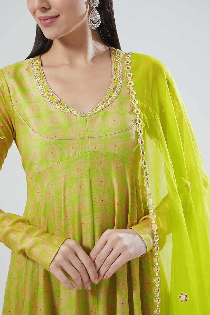 Lime Georgette Silk Wedding Sharara Set by MADZIN at Pernia's Pop Up Shop