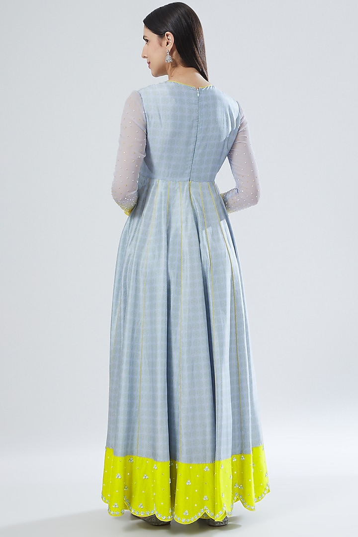 Blue Embroidered Wedding Anarkali Set by MADZIN at Pernia's Pop Up Shop