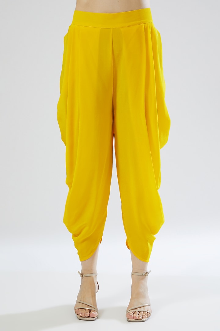 Yellow Silk Crepe Dhoti Set by MADZIN at Pernia's Pop Up Shop