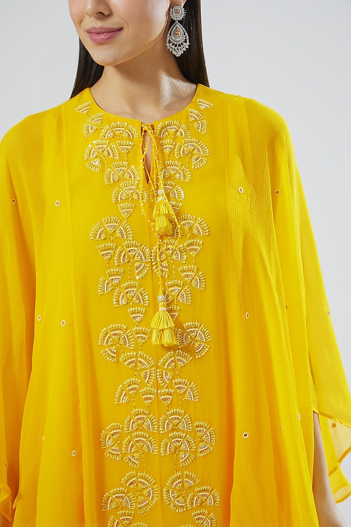 Yellow Silk Crepe Dhoti Set by MADZIN at Pernia's Pop Up Shop
