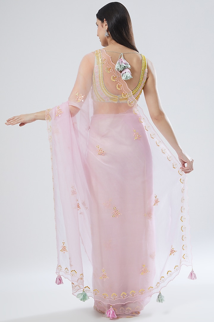 Blush Pink Embroidered Wedding Saree Set by MADZIN at Pernia's Pop Up Shop