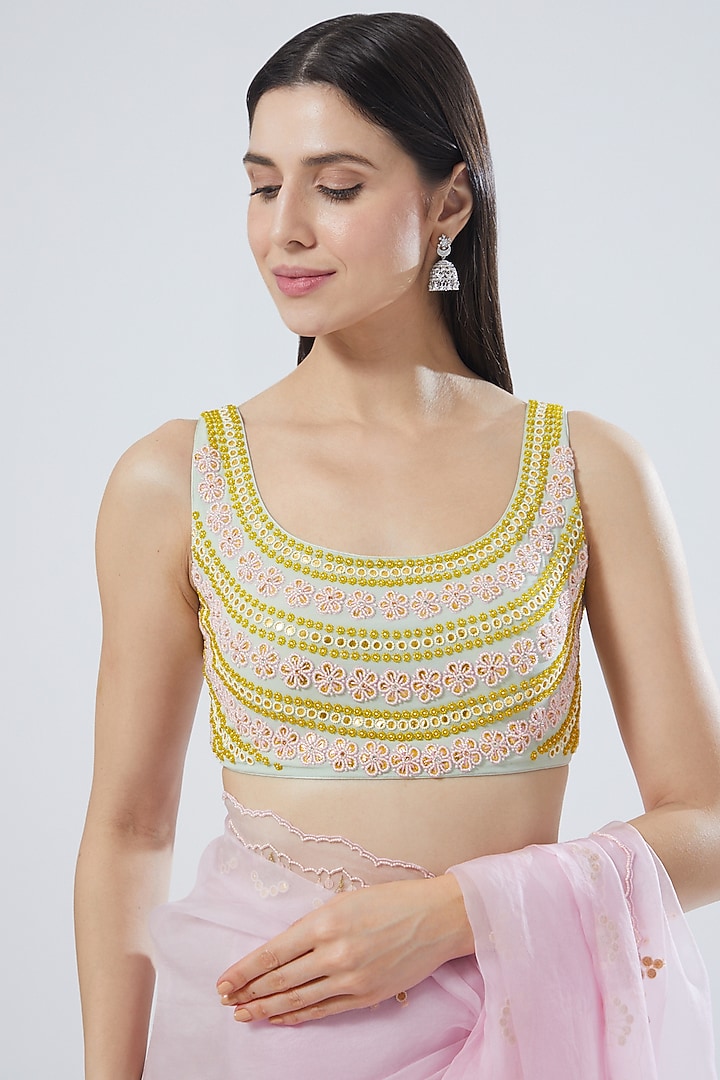 Blush Pink Embroidered Wedding Saree Set by MADZIN at Pernia's Pop Up Shop