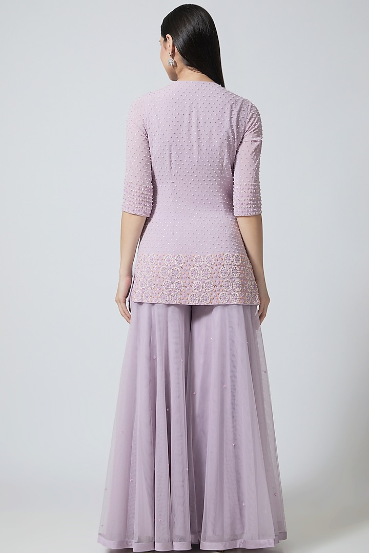 Mauve Silk Georgette Bridal Sharara Set by MADZIN at Pernia's Pop Up Shop