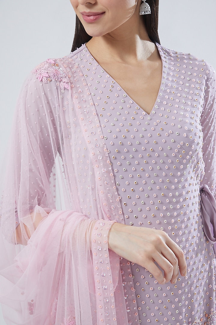 Mauve Silk Georgette Bridal Sharara Set by MADZIN at Pernia's Pop Up Shop